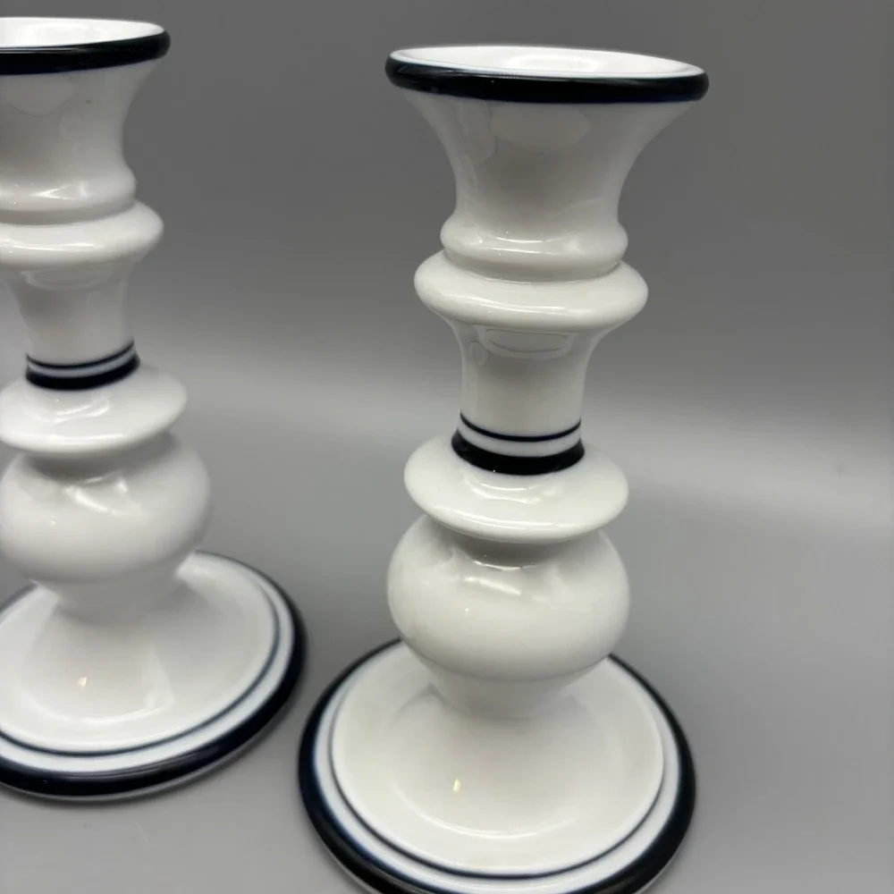 Dansk Bistro Candle Holder Christianshavn Blue White‎ Portugal Candlesticks Pair